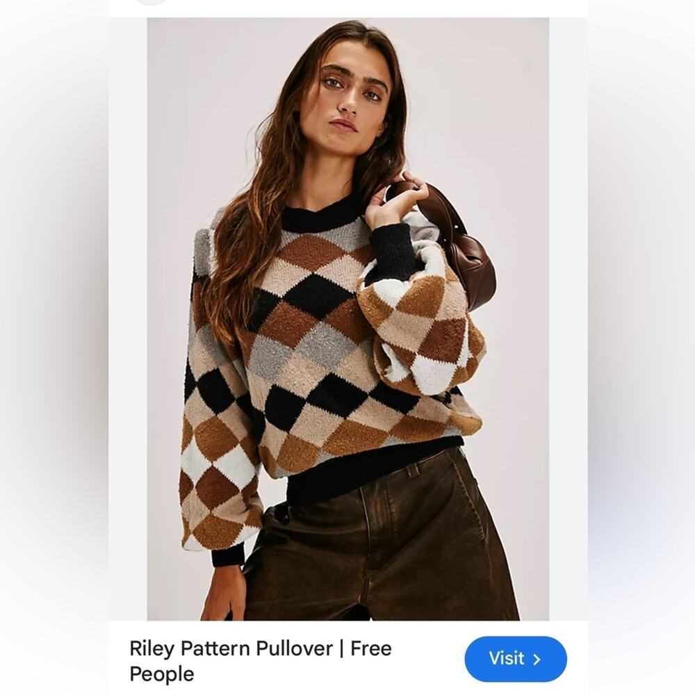 Free People Riley Pattern Pullover Sweater argyle